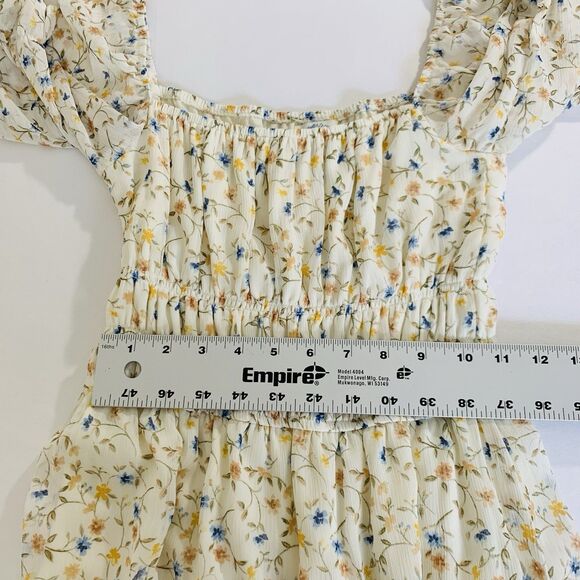 Blue Rain Dress Women S Beige Ditsy Floral Mini Puff Cottagecore Peasant Boho - Picture 7 of 12